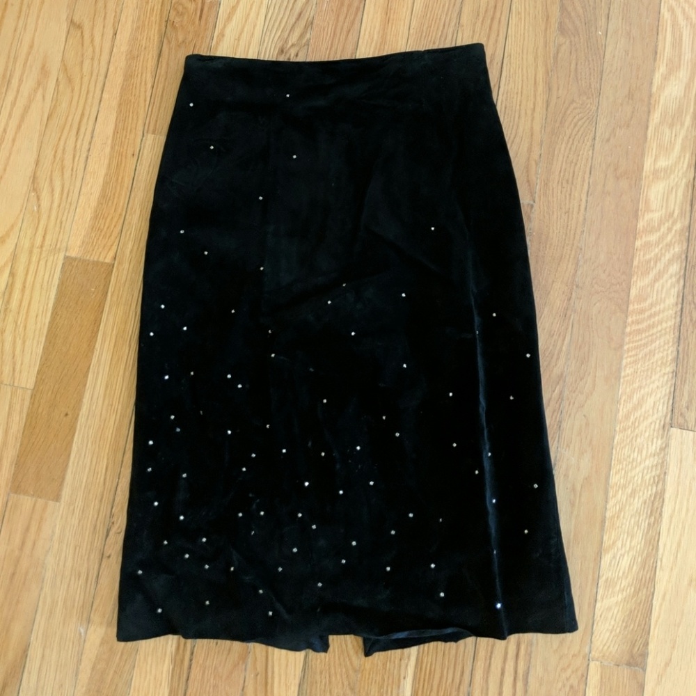 Vintage BCBG Suede Pencil Skirt with Rhinestones